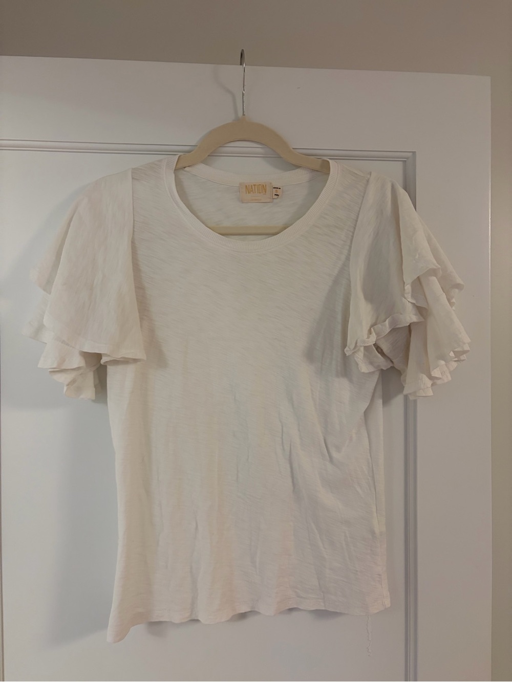 Nation LTD Ivory Ruffle Sleeve Tee